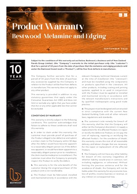 Bestwood Melamine and Edging Warranty