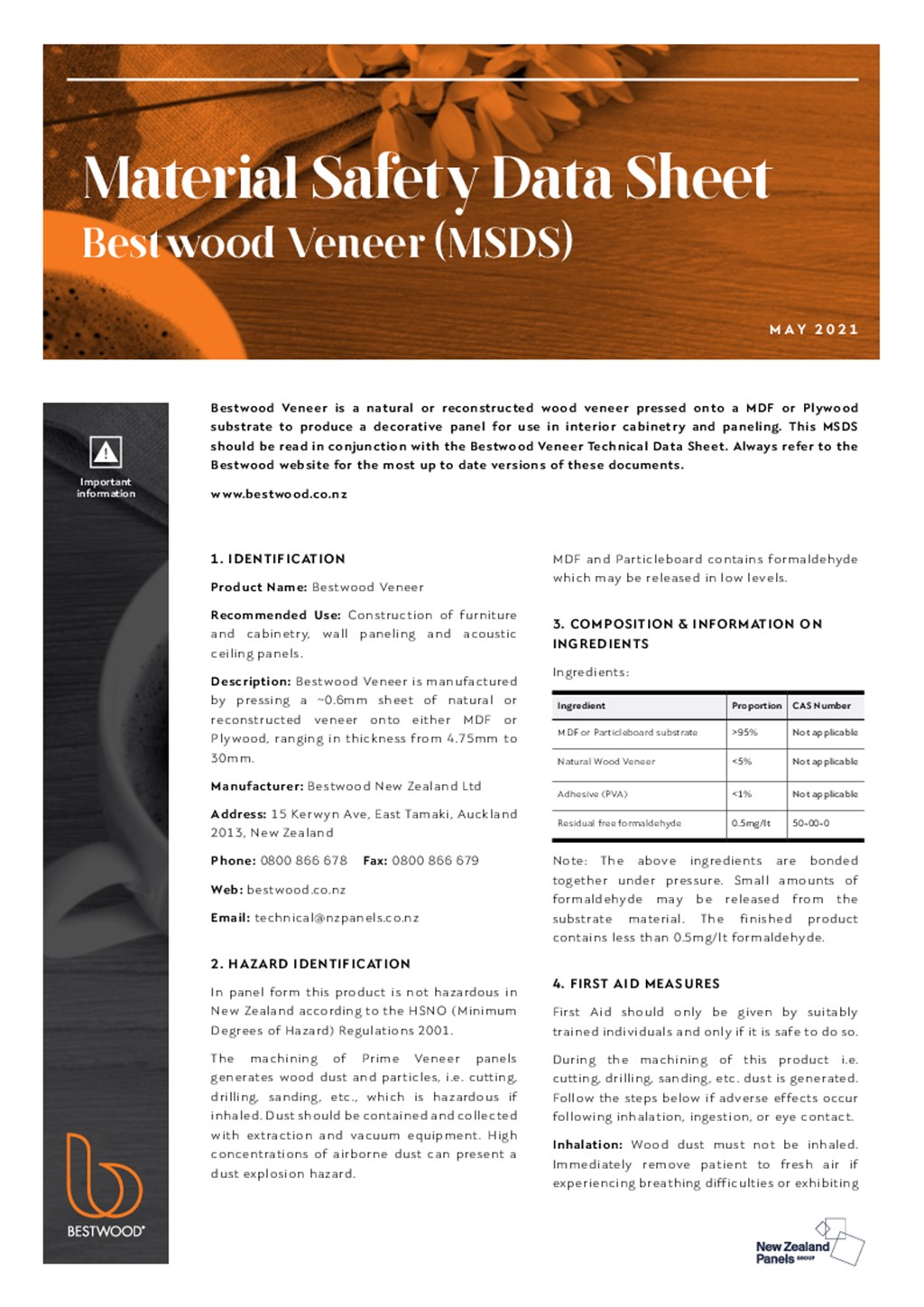 Bestwood Veneer MSDS