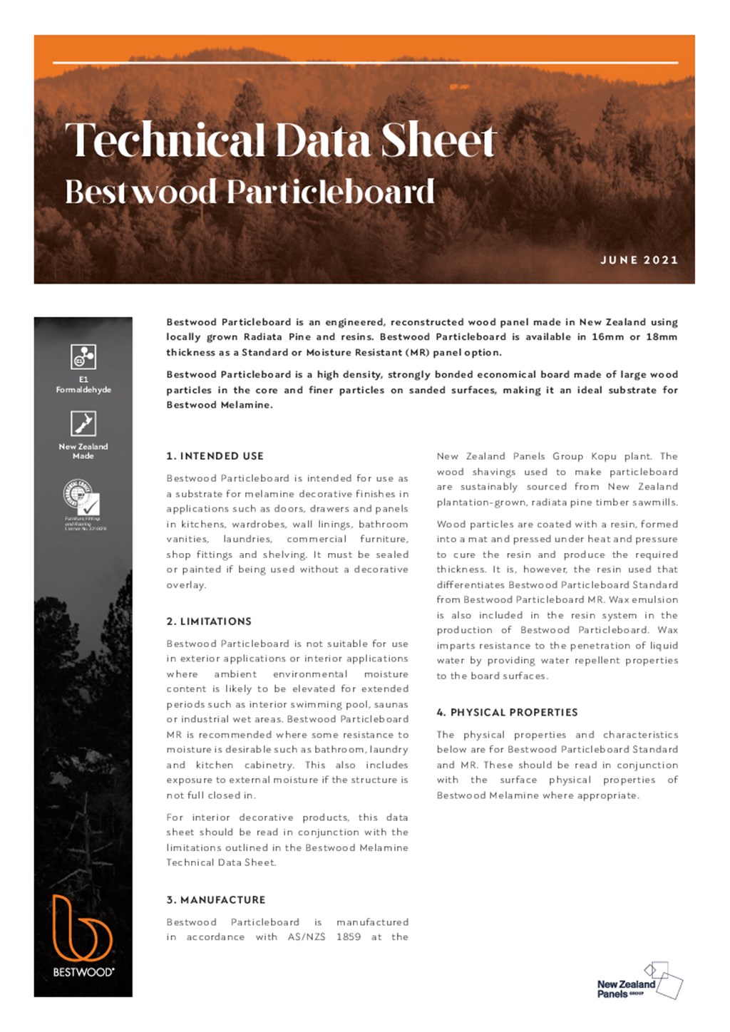 Bestwood Particleboard Technical Data Sheet