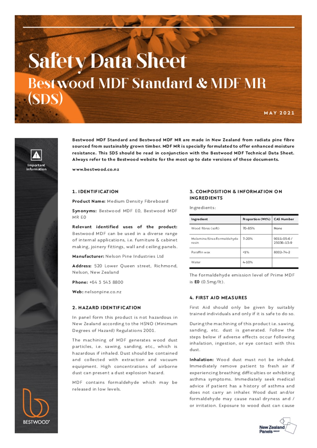 Bestwood MDF Standard and MDF MR SDS