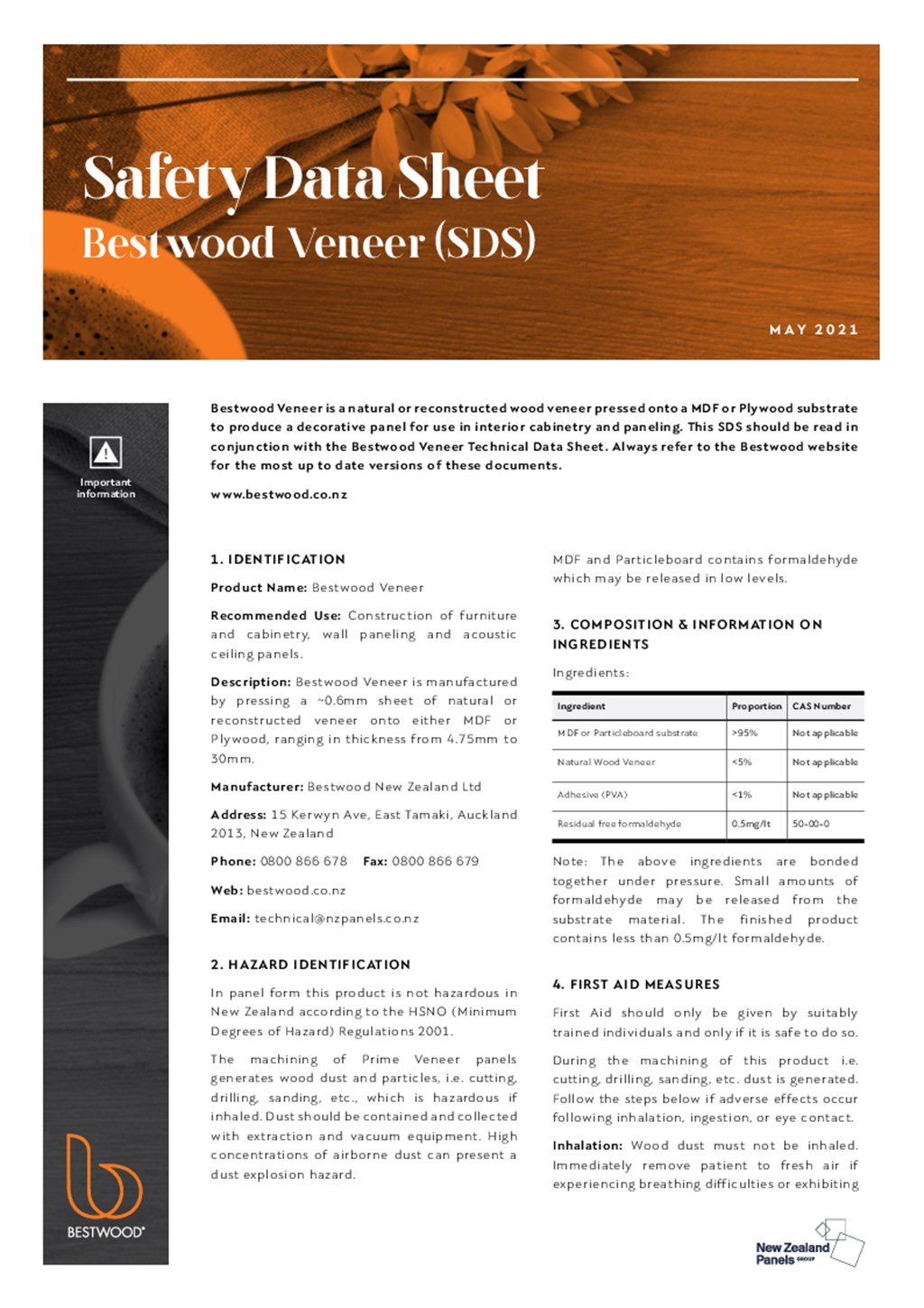 Bestwood Veneer SDS