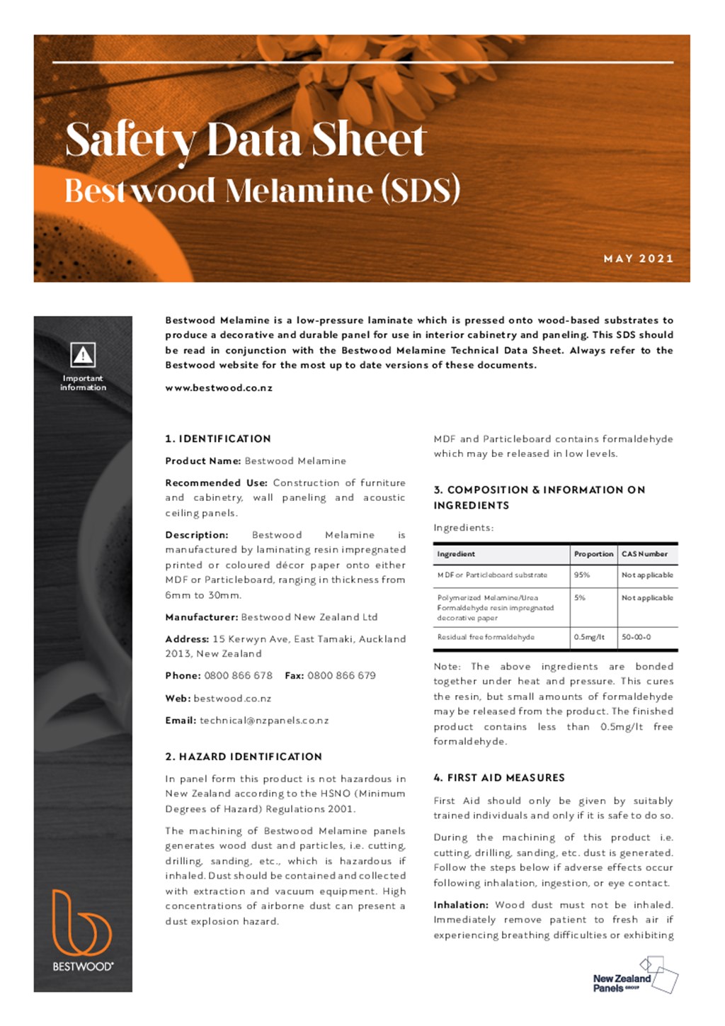 Bestwood Melamine SDS