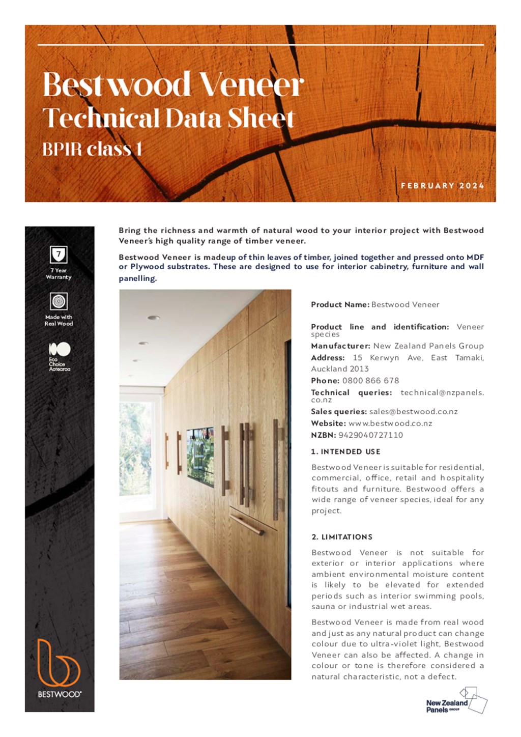 Bestwood Veneer Technical Data Sheet