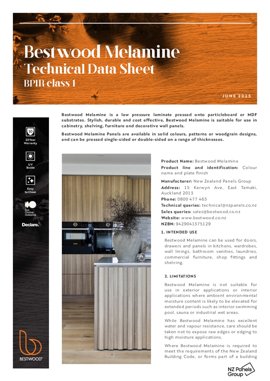 Bestwood Melamine Technical Data Sheet / BPIR