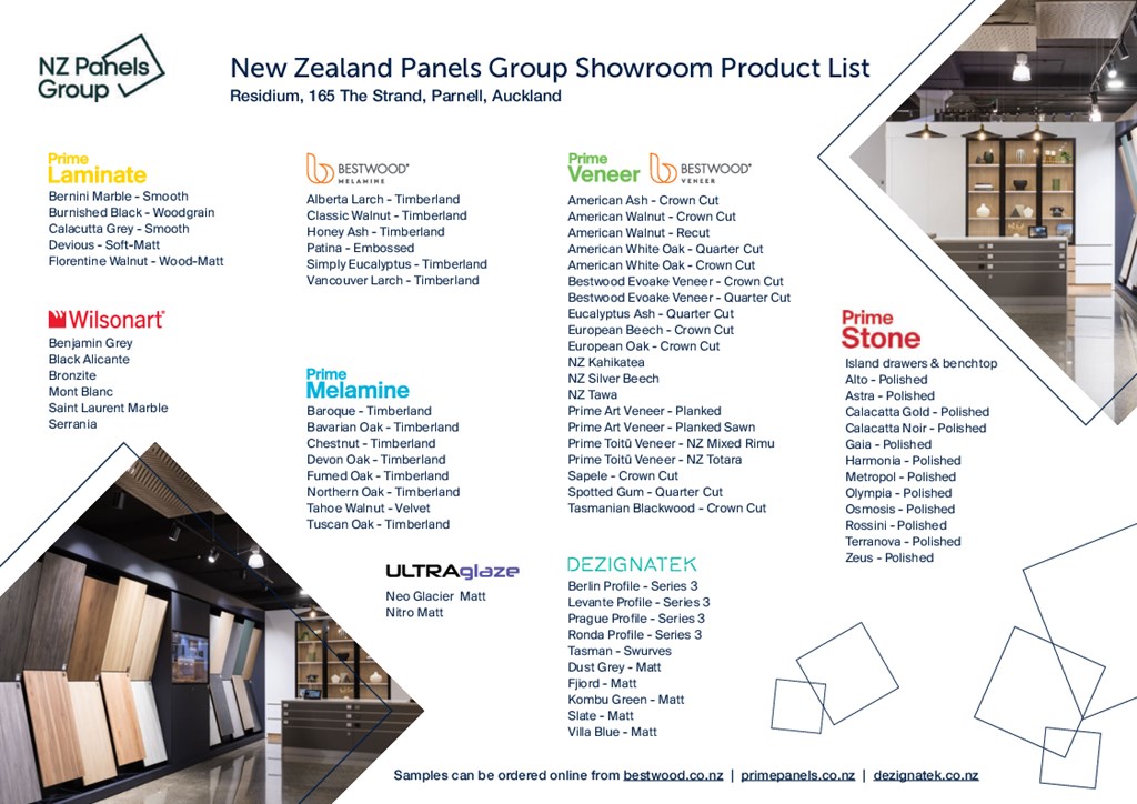 NZPG Showroom Contents Guide